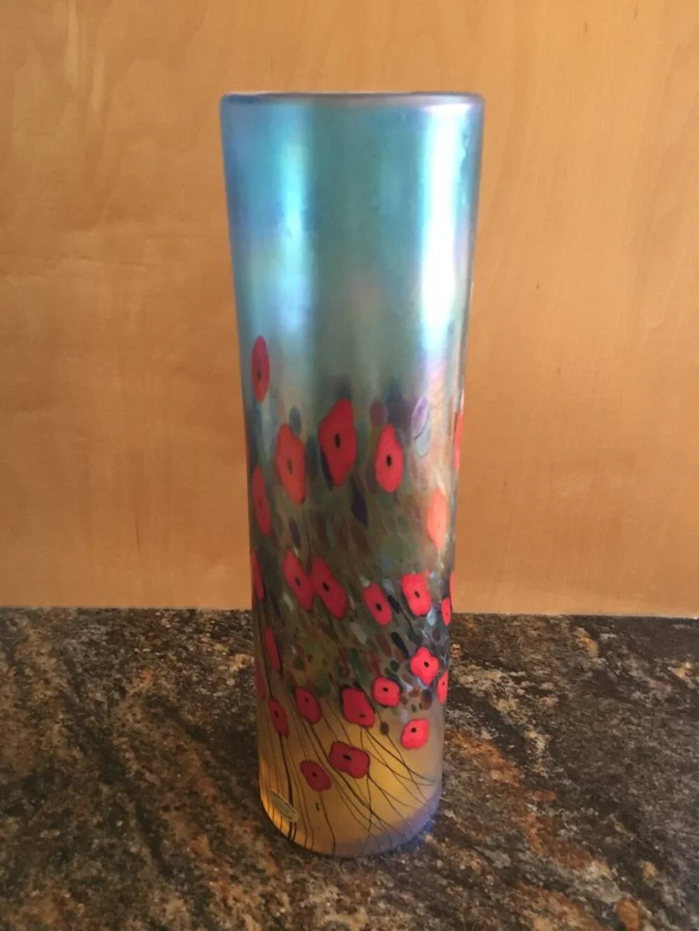 VTG 1990s Robert Held California Poppy Art Glass Cylinder Vase - Made in Canada - Picture 9 of 16